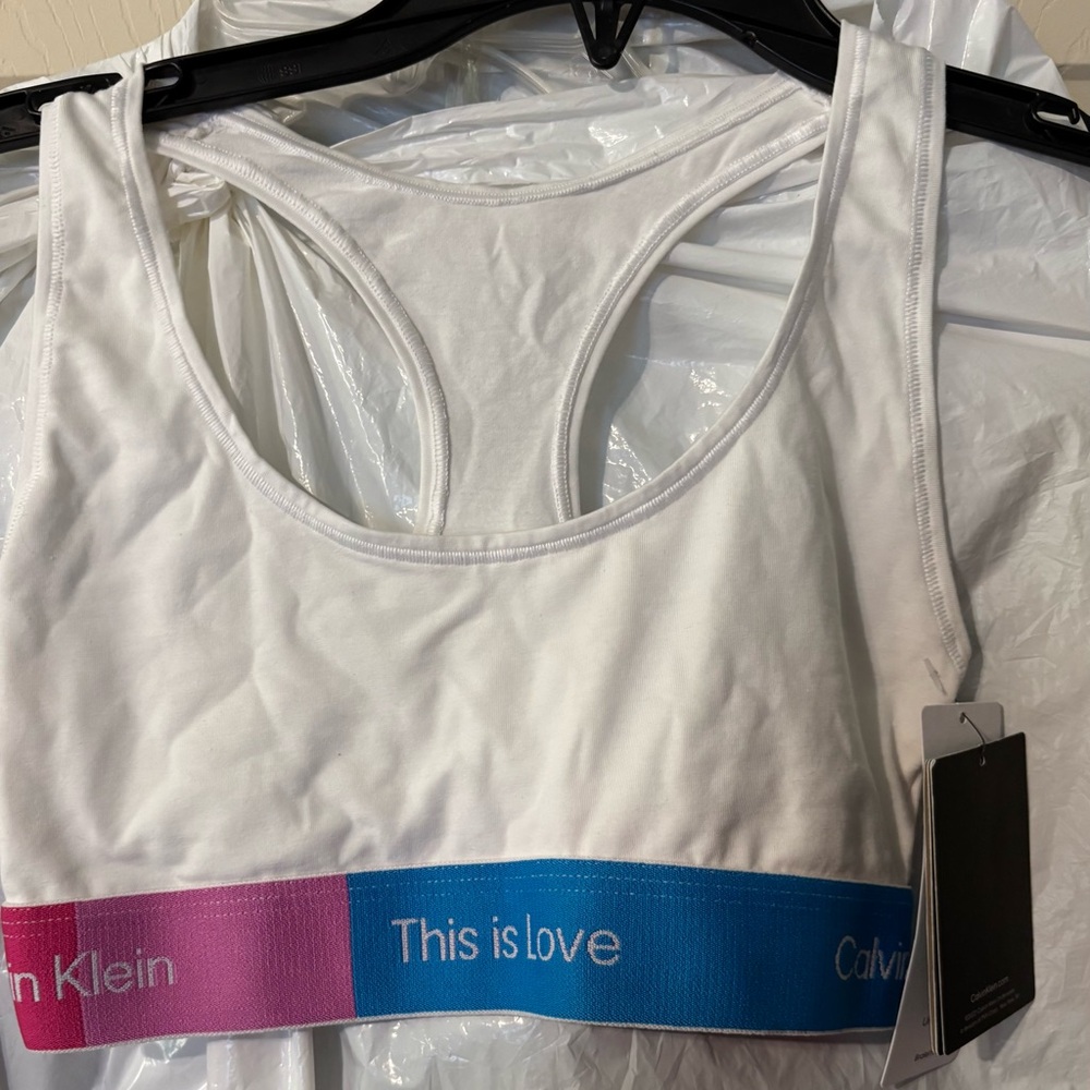 Calvin Klein White Bra with Pink and Blue Band